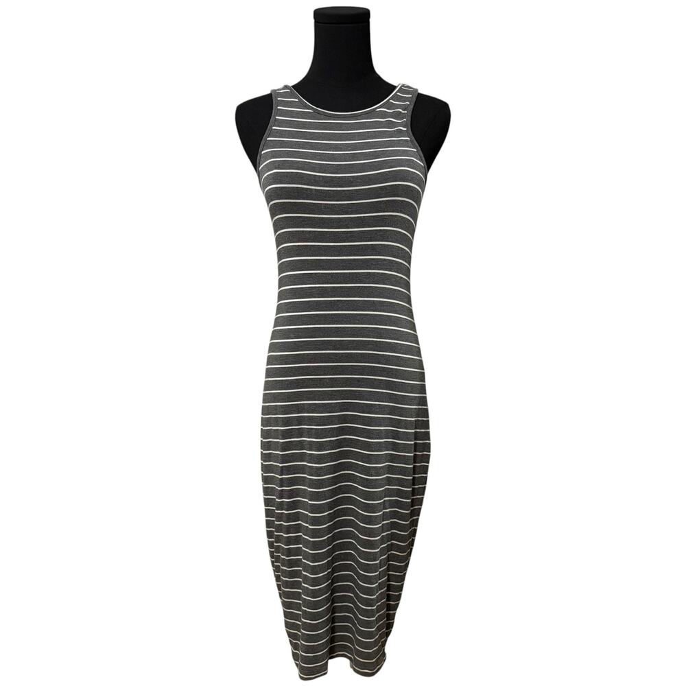 Marine Layer Sleeveless Dress Bodycon Midi Double Layer Gray White Stripe Medium